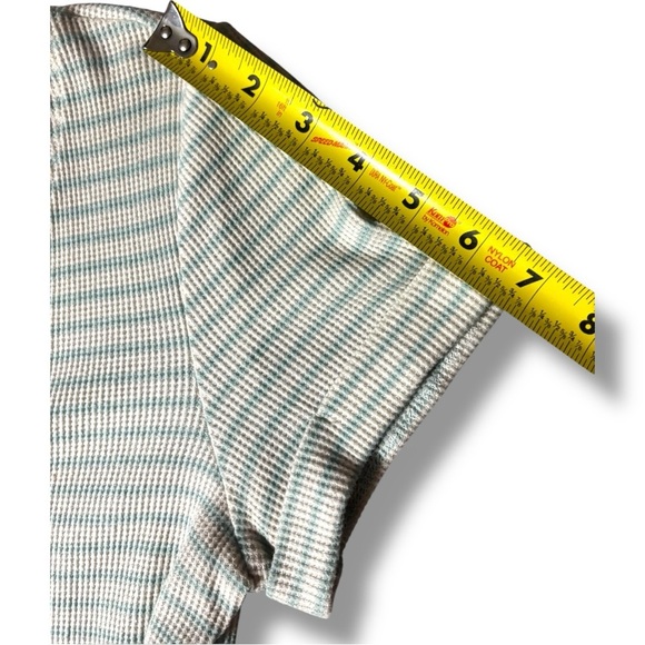 Copper Key V-Neck Short Sleeve Rib Knit Front Tie Green and White Striped Top - Picture 10 of 16